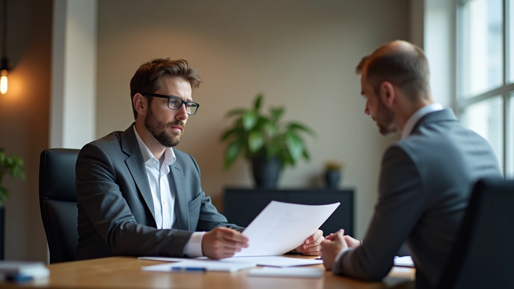 Financial advisor having detailed consultation with client in professional office setting