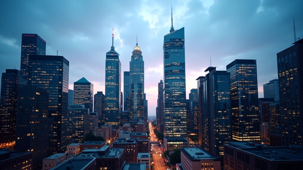 Toronto financial district skyline with modern office buildings reflecting evening light